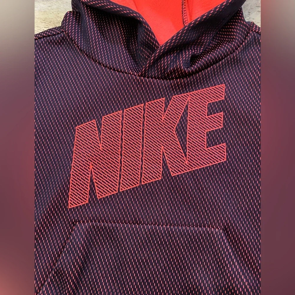 Nike Dri Fit Therma Boy’s 3T Neon Orange/Black Mesh Overlay Poly‎ Hoodie